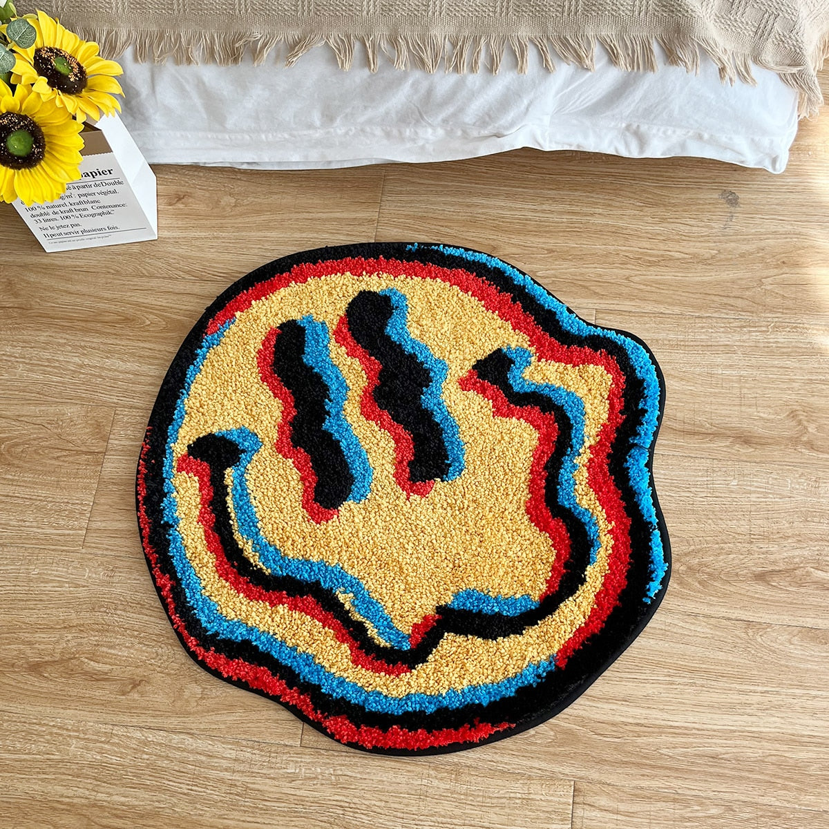 LAKEA - Trippy 3D FX Smiley Face Handmade Rug