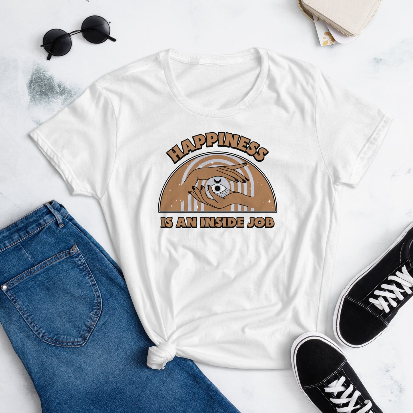 "Happiness is an Inside Job" Vintage Style - Women's short sleeve t-shirt