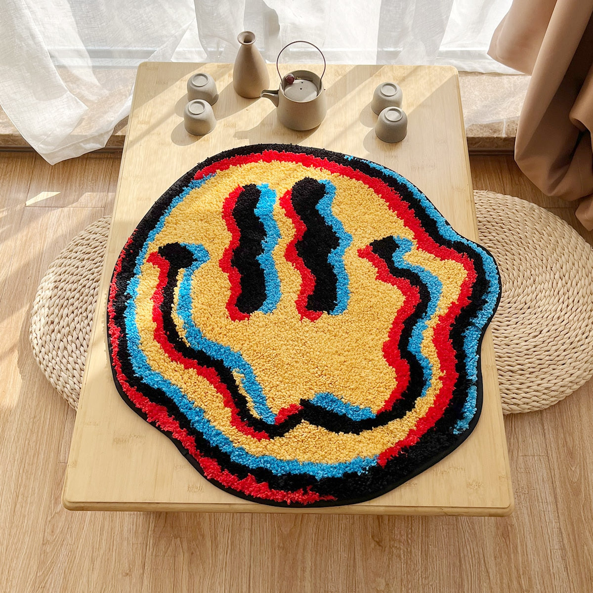 LAKEA - Trippy 3D FX Smiley Face Handmade Rug