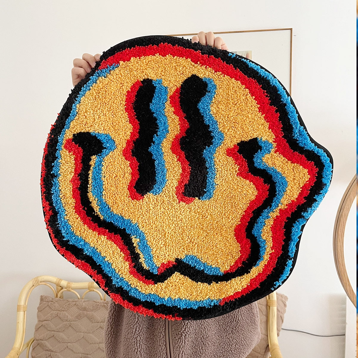 LAKEA - Trippy 3D FX Smiley Face Handmade Rug