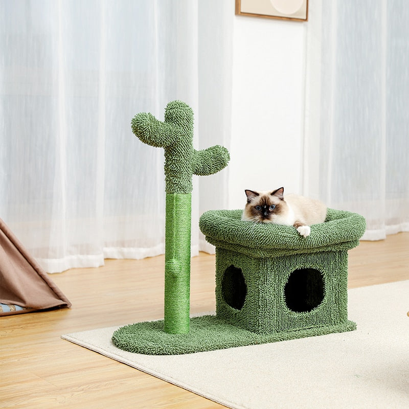 Cute Cactus Cat Toy with Ball Scratching Post